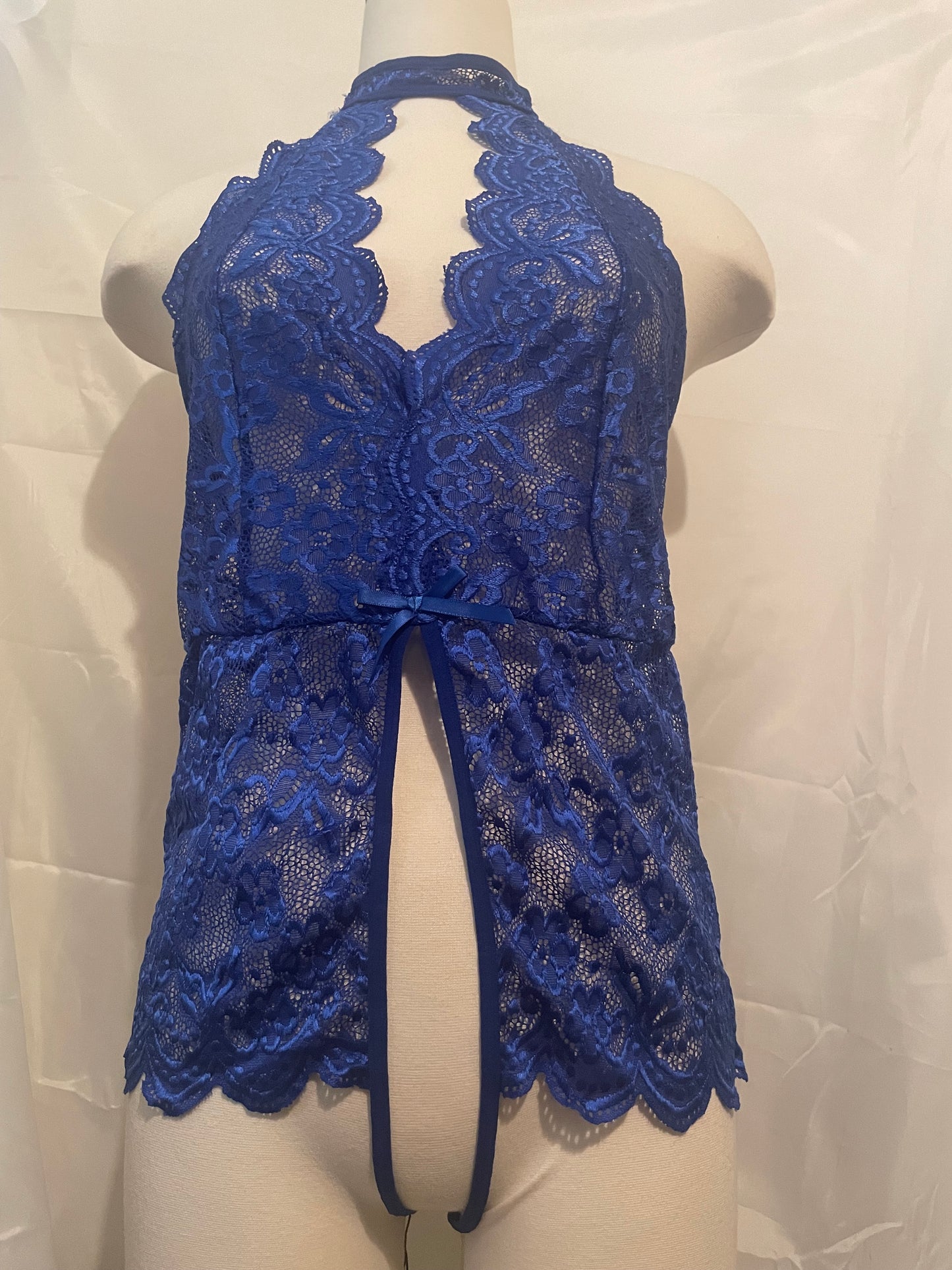 Kloer Royal Blue Crotch Less/Backless Lace Teddy