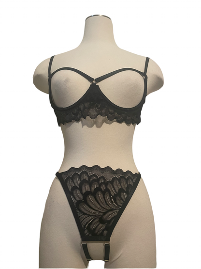 Black Lace Crotchless Racer Back Teddy