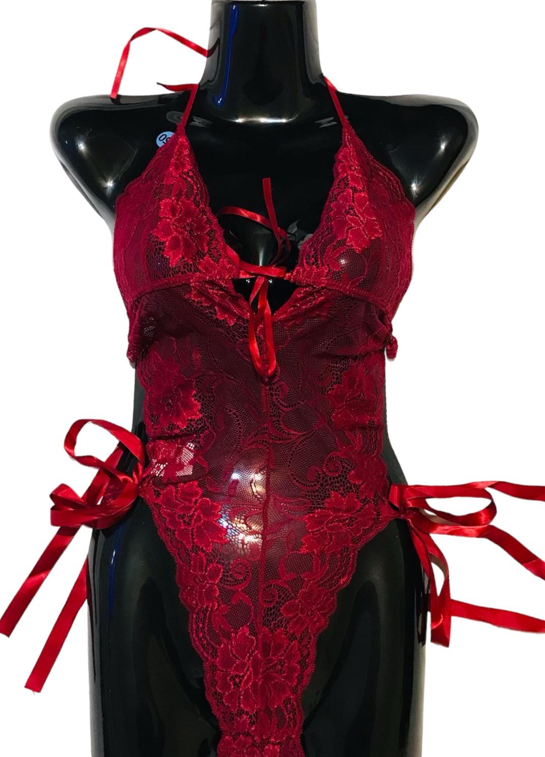 Super Sexy Avid Love Burgundy Lace teddy With Side Ties