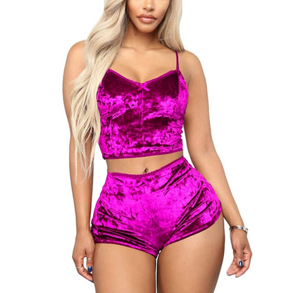 2-piece Velvet Solid/Print Pajama Set