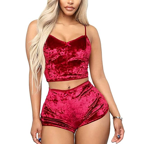 2-piece Velvet Solid/Print Pajama Set